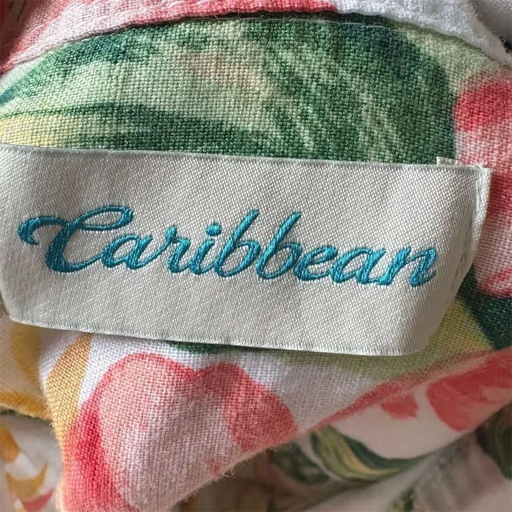Caribbean Men's 3XB Hawaiian Floral Button-Up Shirt Multicolor Linen Blend - Picture 6 of 6